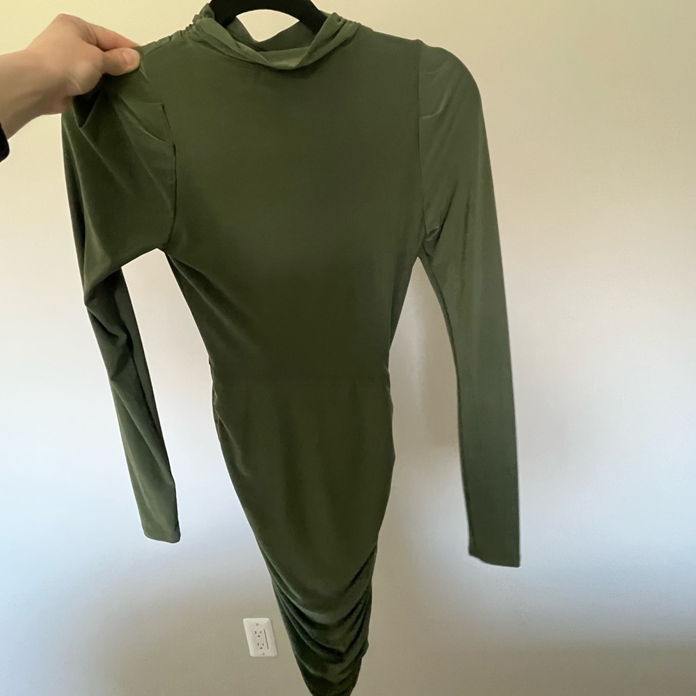 Fashion Nova Olive Green Long Sleeve Bodycon Dress